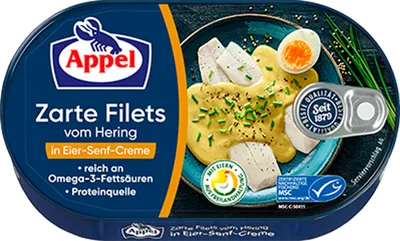 Produktbild von Appel Heringsfilets in klassischer feinwürzigen Eier Senf Creme 200g