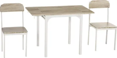 Zdjęcie produktu dla Zestaw do jadalni (3 elementy): stół (składany) + 2 krzesła, 120 x 60 x 75 cm, stal/MDF, naturalny/biały, idealny do kuchni/jadalni