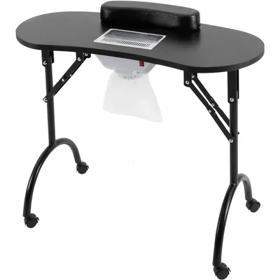 Image de Table manucure portable - Table à ongles avec aspiration - Pliable - 3 sacs à poussière - Structure en métal et plateau en MDF - 90 x 40 x 72,5 cm - Noir