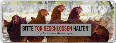 Produktbild von vianmo Blechschild 10x27 cm Hühner bitte Tor geschlossen Spruch Zitat