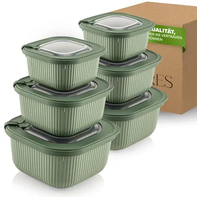 Immagine prodotto di Set di 6 contenitori per alimenti Viwares con coperchio trasparente con valvola, contenitori per alimenti, cucina, impilabili, senza BPA, plastica, adatti al microonde/frigorifero, 3 misure (600 ml/1100 ml/1800 ml)