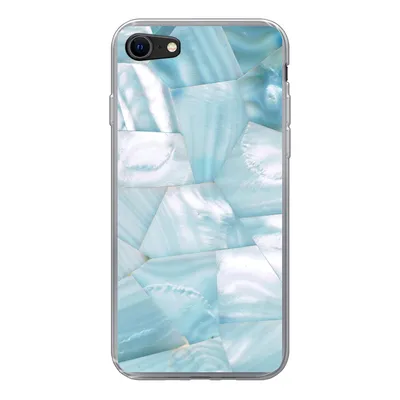 Produktbild von MuchoWow® Handyhülle Schutzhülle Hülle für iPhone SE 2020 Naturstein - Blau - Perlmutt Silikon Softcase Handy Hülle - Kartenbesitzer