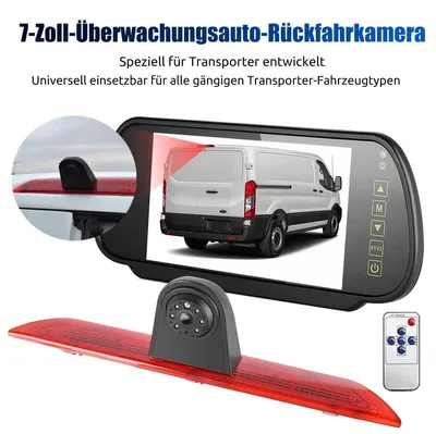 Produktbild von Rückfahrkamera Bremsleuchte 7 Zoll Monitor Einparkhilfe für Ford Transit Tourneo Custom MK8 2014-2019 Nachtsicht Infrarot Wasserdicht IP68 Distanzlinien