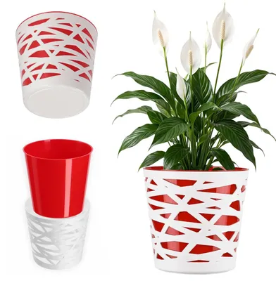 Produktbild von KADAX Blumentopf "Rusio", runder Übertopf, Pflanztopf aus Kunststoff, Blumenübertopf, 13 cm, Rot