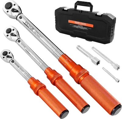 A set of three torque wrenches and a carrying case are displayed on a white background.