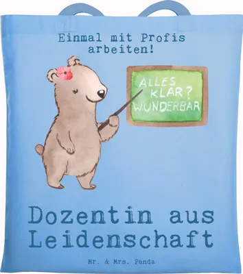 Produktbild von Mr. & Mrs. Panda Tote Bag Dozentin Leidenschaft - Sky Blue - Geschenk, Tasche, Shopping, Jutebeutel, Uni, Akademikerin, Universität, dokumententasche, Einkaufstüte