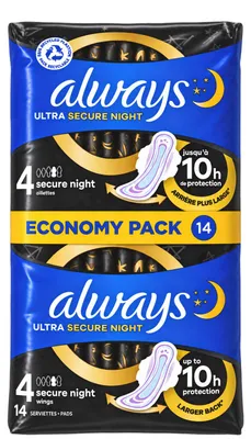 Produktbild von Always Ultra Secure Night, 14 Stück, Größe 4, Wirtschaftspack, Damenbinden