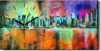 Produktbild von Wohnzimmer-Bild Leinwand Uhr Geräuschlos 60x30 Malerei Abstrakte Kunst Stadt - schwarze Hände