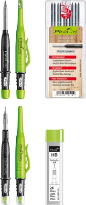Produktbild von Pica Dry und Fine Dry Tieflochmarker graphit + Ersatzminen Graphitminen H und HB, 4-teilig
