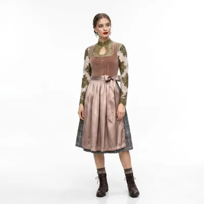 Produktbild von 2-teiliges Trachtenkleid (Kleid + Schürze) in Rosa/Beige/gebrochenes Weiß