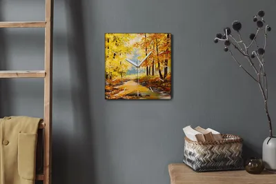 Produktbild von Coloray Hodiny Unikátní 30x30 cm  Tiché hodiny Pro obývací pokoj a kuchyň Nástěnné hodiny Plátno Bílé ručičky hodin - Malování podzimního lesa