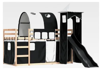 Produktbild von Etagenbett ohne Matratze mit Rutsche in Weiß und Schwarz 90x190 cm