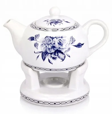 Produktbild von Teekanne mit Stövchen 1L aus Steinzeug Teekanne mit Deckel Teelicht-Wärmer Blume
