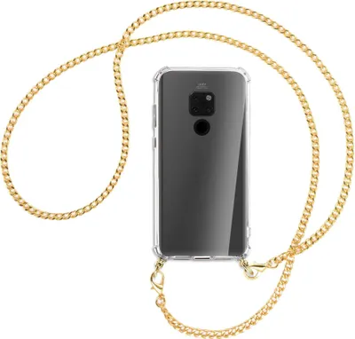 Produktbild von Handykette Backcover-Schutzhülle mit Band (Metall goldfarben) für Huawei Mate 20 - türkis