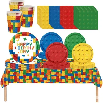 Immagine prodotto di Set di stoviglie per feste, 69 pezzi: piatti, bicchieri, tovaglioli, tovaglia per decorazioni di compleanno