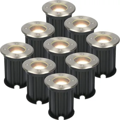 Image de HOFTRONIC - Set de 9 spots LED encastrés 4W 345lm 2700K GU10 IP67 acier inoxydable