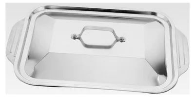 Produktbild von Edelstahl Bräter mit Deckel, rechteckige Fischbratform, auslaufsicheres Grillblech für Backofen, Küche und Grill, vielseitiges Back- und Bratgeschirr