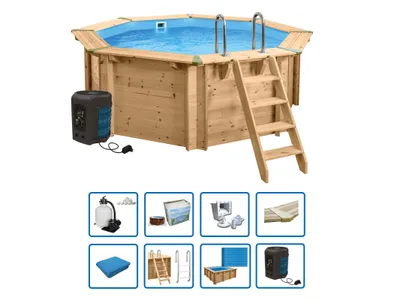 Produktbild von Interline Holzpool "Java" Ø 3,55 m/ 1,16 m tief, Eco Set inkl. Wärmepumpe und weiterem Zubehör