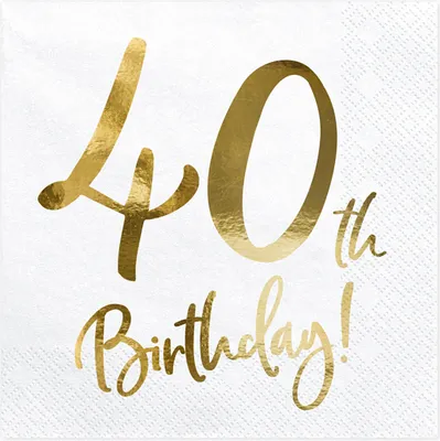 Immagine prodotto di Tovaglioli 40° compleanno 33x33cm 20 pezzi, bianco/oro