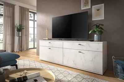 Produktbild von Lowboard Stone Weiß / Marmor Weiß 180 x 62 cm