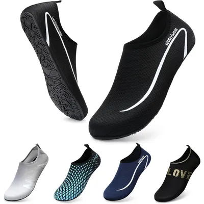 Produktbild von Wasserschuhe Badeschuhe Damen Herren Aquaschuhe Strandschuhe Schnell Trocknend Atmungsaktiv Surfschuhe Uni Schwarz 34-47 EU