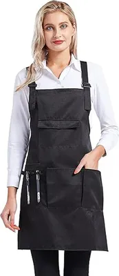 Produktbild von Unisex Friseur Schürze Friseurumhang Arbeitsschürze Gartenschürze Hausarbeit Schürze verstellbar Haare Schneiden Schürze mit Taschen, schwarz