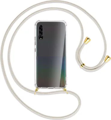 Produktbild von Handykette Backcover-Schutzhülle mit Band (Metall goldfarben) für Samsung Galaxy A90 5G - broken white