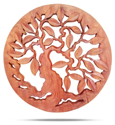 Productafbeelding van Rond decoratief houten paneel met Levensboommotief, 40 cm
