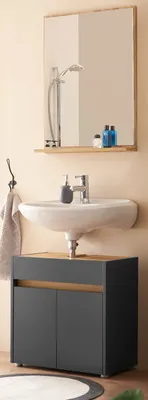 Produktbild von Badmöbel Set 2-teilig "Center" grau matt und Wotan Eiche Badkombination 60 cm