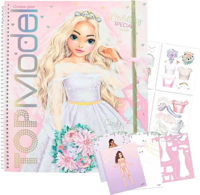 Obrázok produktu pre Depesche 12393 Vytvorte si TOPModel svadobný špeciál - Samolepková kniha so 60 stranami na navrhovanie krásnych outfitov, vrátane hárku so samolepkami, šablóny a hárku so vzorkami látok, stredná