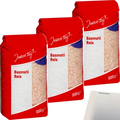 Produktbild von Jeden Tag Basmati Reis 3er Pack (3x1kg Packung) + usy Block