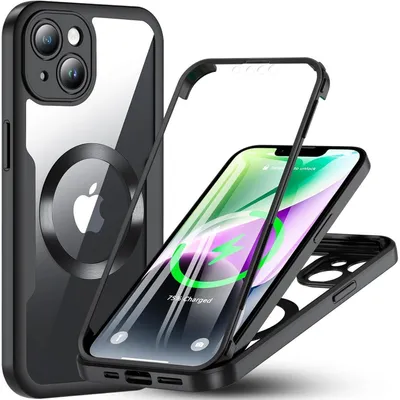 Image de Coque pour iPhone 14 avec MagSafe, protection à 360°, protection d'écran intégrée, antichoc, noire, pour écran de 6,1 pouces