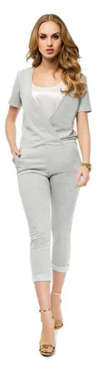 Produktbild von Damen Eleganter Overall Sportlich bequem Einteiler 6/8 V-Ausschnitt; Grau Meliert/M/38