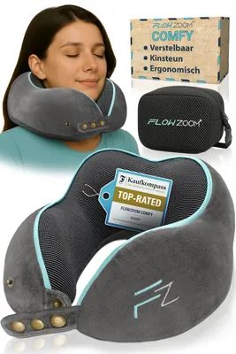Productafbeelding van FLOWZOOM COMFY Traagschuim reisnekkussen 360°, grijs