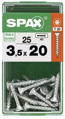 Produktbild von SPAX Universalschraube, 3,5 x 20 mm, 25 Stück, Vollgewinde, Senkkopf, T-STAR plus T20, 4CUT, WIROX - 4191010350201