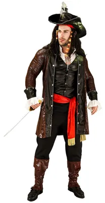 Piratenkostüm für Herren, groß, mit Hut, Jacke, Hemd, Gürtel