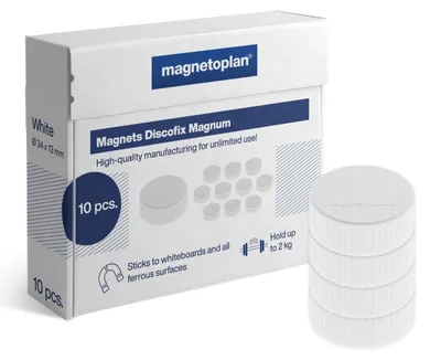Zdjęcie produktu dla Uchwyt magnetyczny - średnica 34 x 13 mm - 10 sztuk - biały