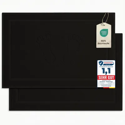 Produktbild von Komfortec Badvorleger Set 2 Teilig, Frottee Duschvorleger, Waschbar Duschmatte & Badteppich, 800 g/m² &100% Baumwolle, Saugfähig & Schnelltrocknend, 50 x 80 cm, Schwarz