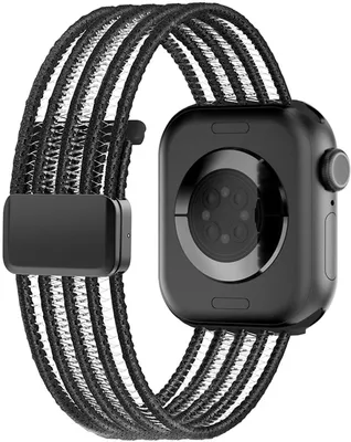 Produktbild von Stravo Uhrenarmband Nylon Mesh Magnetverschluss passend für Apple Watch 49/46/45/44 mm Serie 4-11, Ultra 1/2/3 – Schwarz