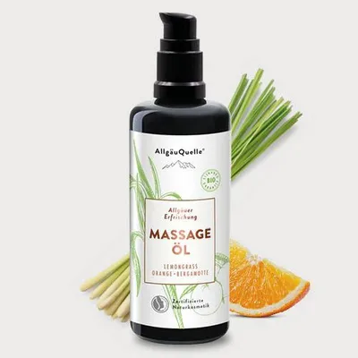 Produktbild von Bio Massageöl Allgäuer Erfrischung mit Lemongrass, Orange und Bergamotte