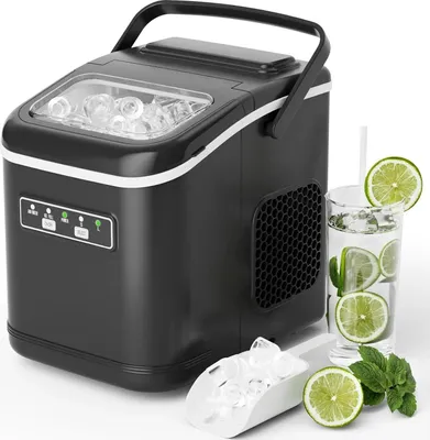 Obrázok produktu pre Stolný výrobník ľadových kociek – kompaktný výrobník ľadu – 1,4 l nádrž na vodu – 12 kg ľadu za 24 hodín – 9 kociek za 6 minút – samočistenie – čierna farba