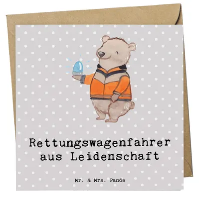 Produktbild von Mr. & Mrs. Panda Grußkarte Rettungswagenfahrer Leidenschaft - Grau Pastell - Geschenk, faltkarte, anlasskarte, Klappkarte, doppelkarte, Glückwunschkarte