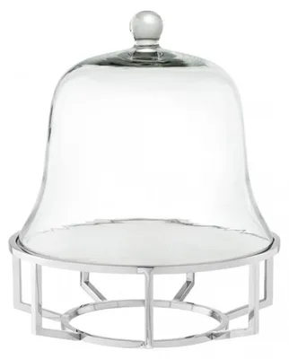 Produktbild von Casa Padrino Luxus Art Deco Kuchenglocke Edelstahl vernickelt mit weißem Marmor und Glasdeckel, 35 x H. 42 cm