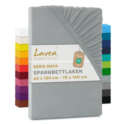 Produktbild von Lavea® Spannbettlaken 60x130cm - 70x140cm Maya Jersey, Bettlaken 100% Baumwolle, Matratzen bis 12 cm, Spannbetttücher, Silber