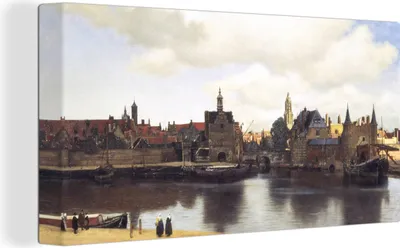 Zdjęcie produktu dla MuchoWow® - Obraz na płótnie - Widok Delft - Johannes Vermeer, obraz na ścianę, dekoracja ścienna do salonu, 80x40cm