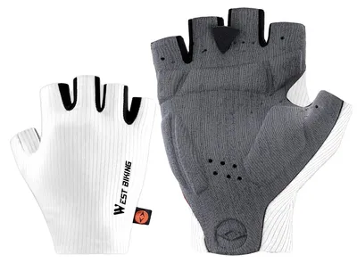 Obrázok produktu pre Cyklistické rukavice, tlmiaci dizajn, priedušný materiál, biela farba, šírka dlane 7,5–8 cm
