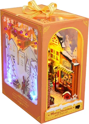 Image de （Livre de Noël）DIY Book Nook Kit - DIY maisons de poupées miniatures Kit maison avec meubles et lumière LED, puzzle 3D serre-livres en bois, kits de modèles pour adultes à construire