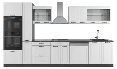 Immagine prodotto di Cucina componibile Vicco R-Line Bianco rustico/antracite 350 cm con armadio alto, senza piano di lavoro, Model 37660