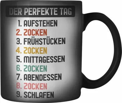 Produktbild von Trendation - Zocker Gamer Farbwechsel Zauber-Tasse mit Spruch Geschenk Junge Jungs Gaming Karabiner Farbwechsel Zauber-Tasse Edelstahl Der Perfekte Tag (Schwarz)