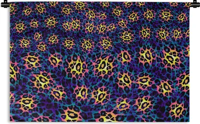 Produktbild von MuchoWow® Wandteppich Wandbehang Design - Leopardenmuster - Gelb - Blau 120x80 cm Tapisserie Dekoration Wandtuch - Wanddekorationen - Wandtücher